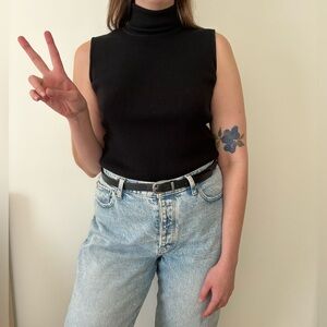 Vintage Black Cotton Turtleneck Sleeveless Sweater Minimalist Uniform Casual M